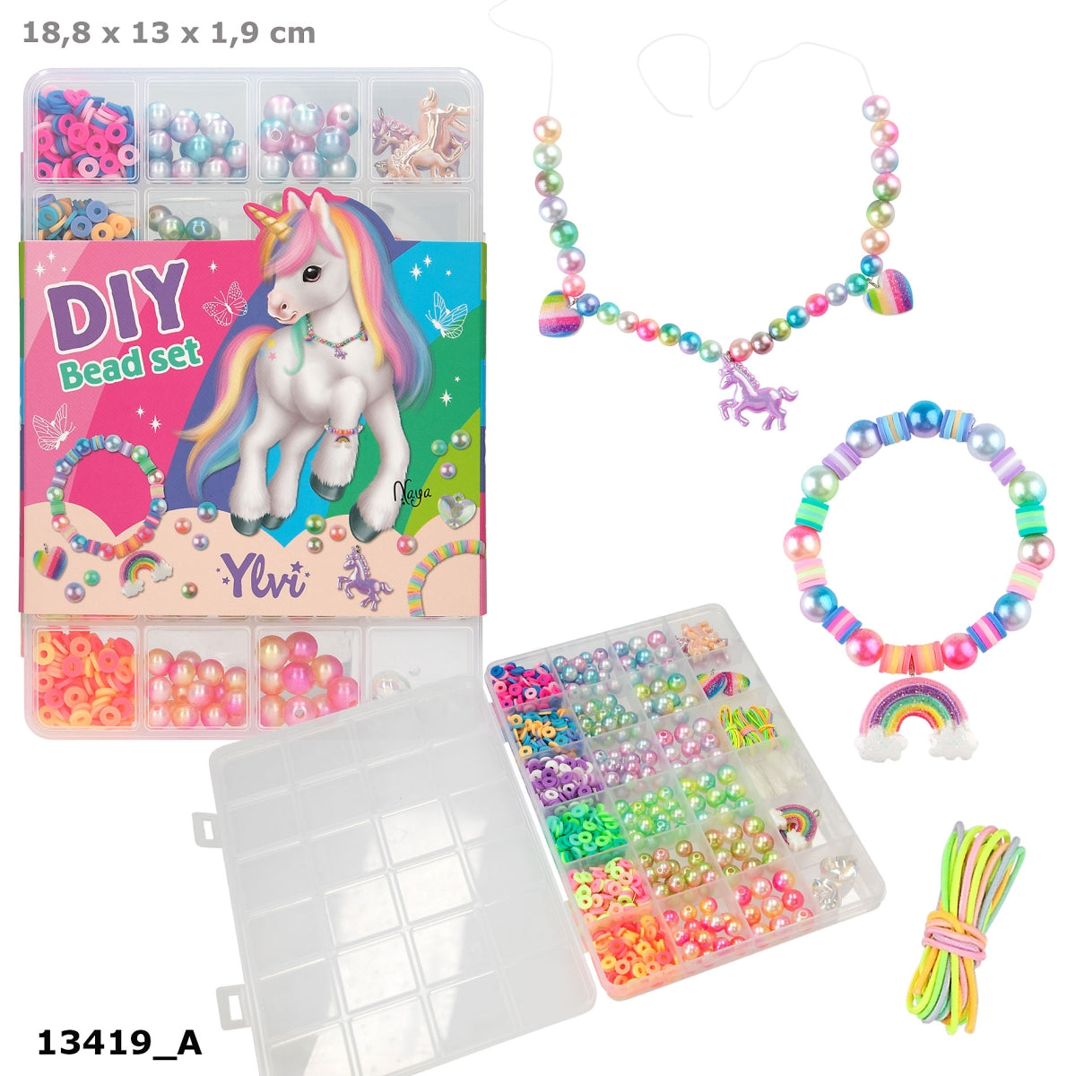 Ylvi DIY Rainbow Perlen-Set mit 18 Perlen und 7 Bändern