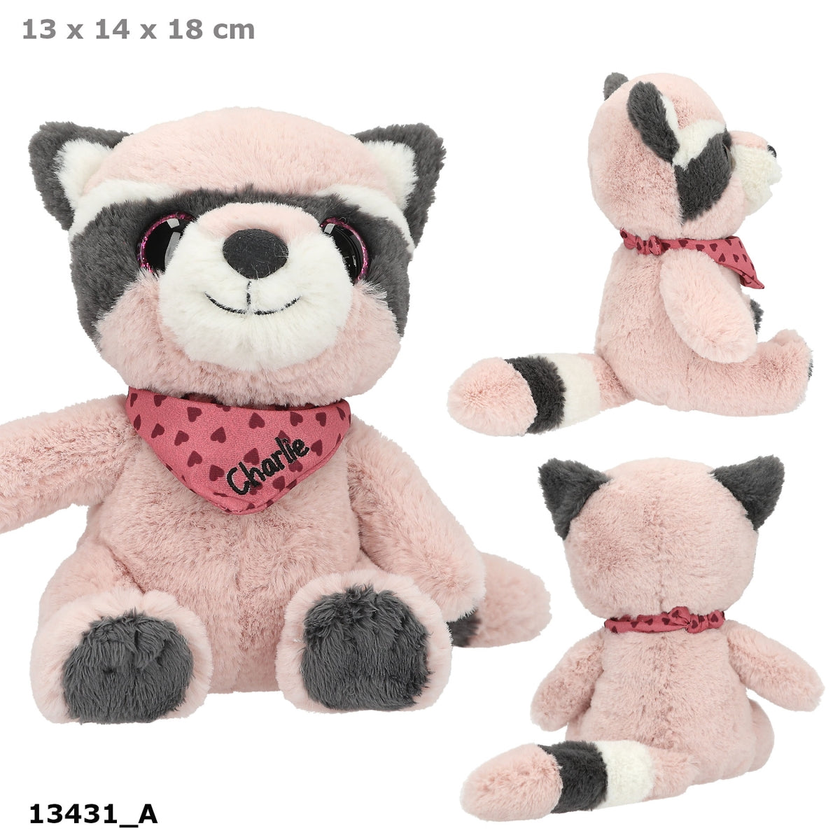 SNUKIS Waschbär Charlie Plüschtier 18 cm mit Herz-Halstuch