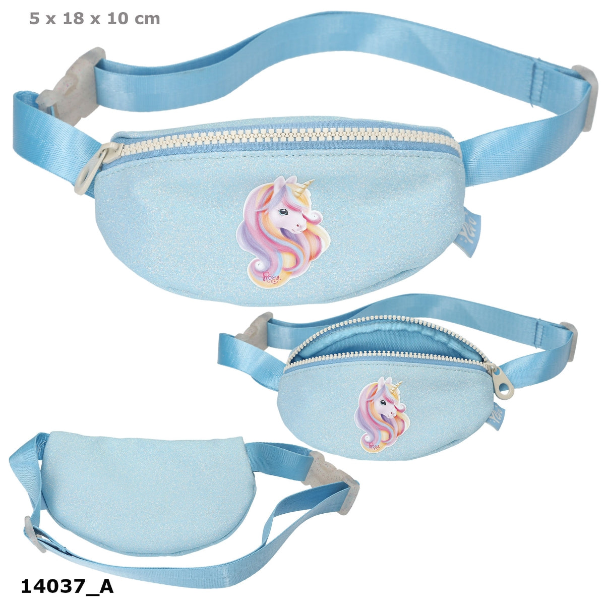 Ylvi kleine Crossbag SUGAR POP hellblau – Glitzer mit Einhorn
