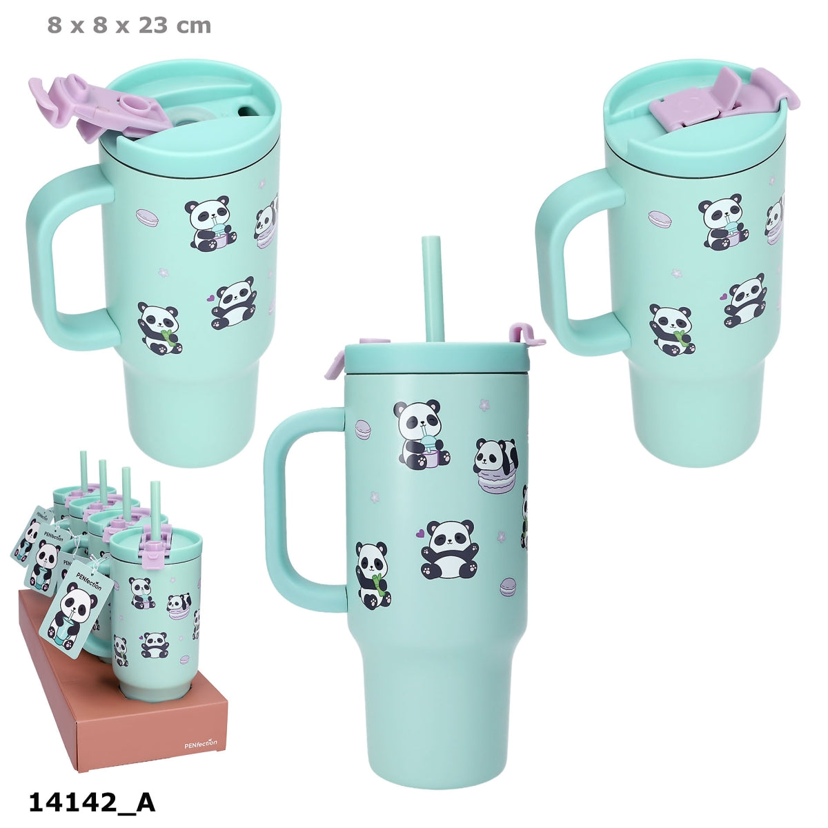 PENfection Lolli Riot To Go Becher Panda 470 ml mit Strohhalm