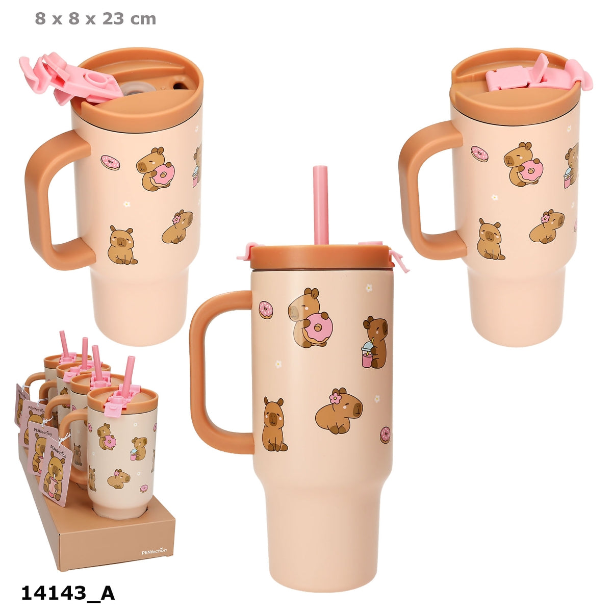 PENfection To Go Becher mit Strohhalm CAPYBARA – 470 ml