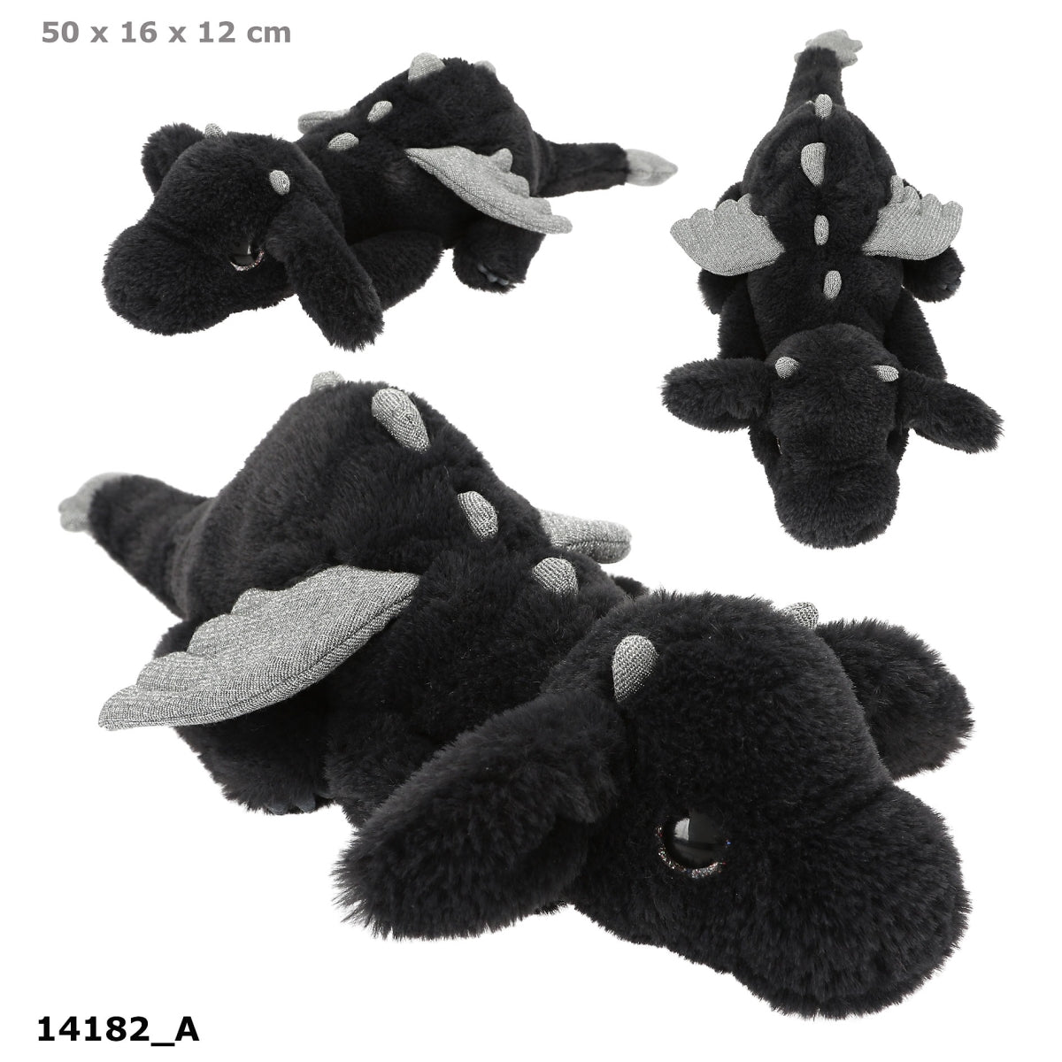 SNUKIS Plüschdrache Schwarz mit Glitzer-Details