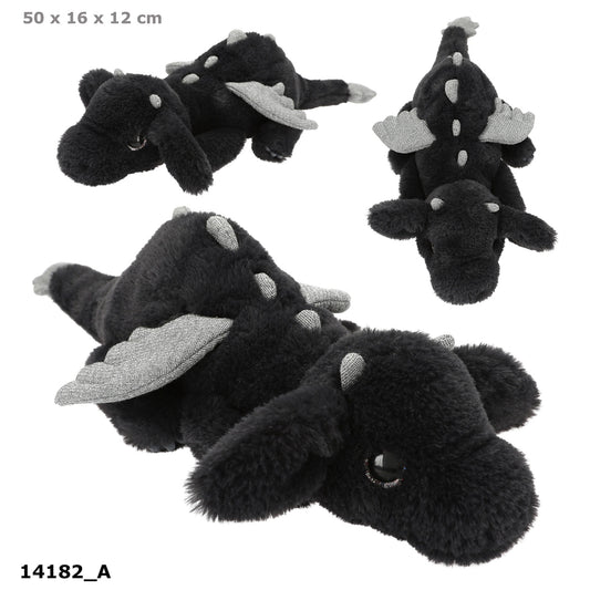 SNUKIS Plüschdrache Schwarz mit Glitzer-Details