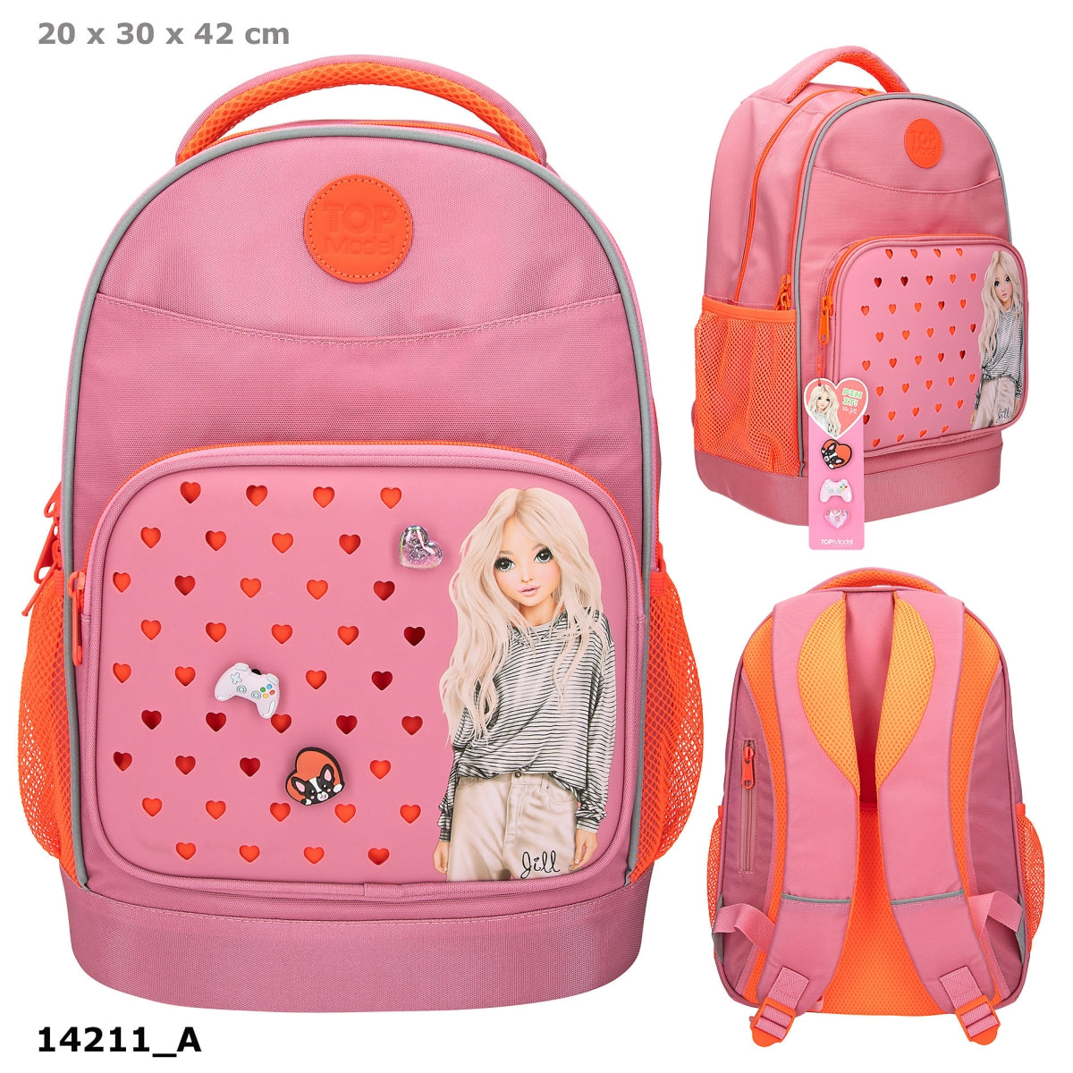 TOPModel PIN IT Schulrucksack mit 3 Pins, pink-orange