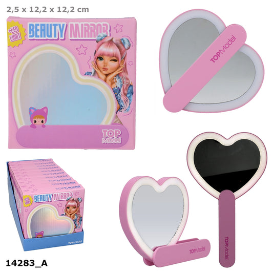 TOPModel KPOP LED-Herzspiegel rosa, Hand- und Standspiegel