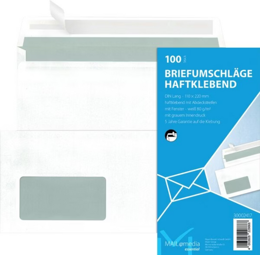 Mailmedia Briefumschlag DIN Lang Fenster haftklebend 100 St.