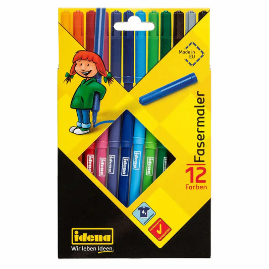 Idena Fasermaler Set - 12 hochwertige Filzstifte mit 2mm Strichstärke