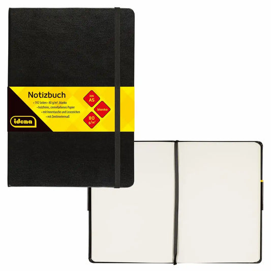 Idena Premium Notizbuch DIN A5 blanko schwarz - 192 Seiten 80g/m² Papier