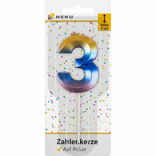 Zahlenkerze 3 auf Picker 7cm