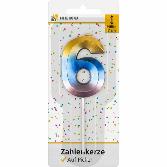Zahlenkerze 6 auf Picker 7cm - Idena Geburtstagskerze