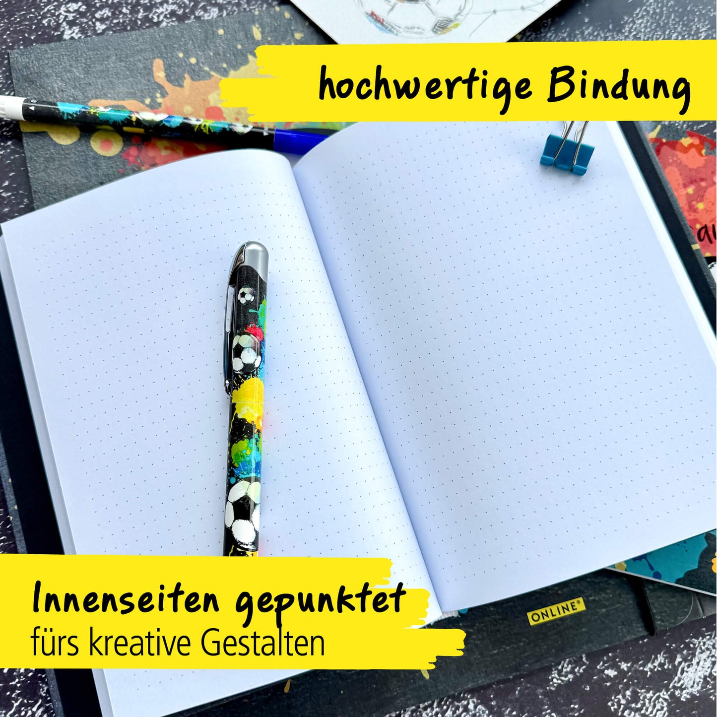 ONLINE PEN Notizbuch A5 Soccer | Hard Cover, dotted, 96 Blatt