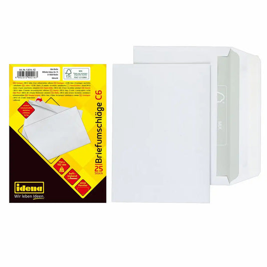 Idena Briefumschläge DIN C6 weiß haftklebend ohne Fenster 75g/m² - 25 Stück