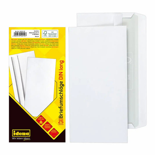 Idena Briefumschläge DIN lang weiß selbstklebend ohne Fenster 75g/m² - 25 Stück