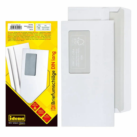Idena Briefumschläge DIN lang mit Fenster - 75g/m² selbstklebend weiß - 25 Stück