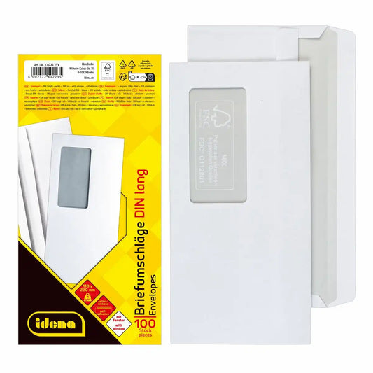 Idena Briefumschläge DIN lang mit Fenster - 75g/m² selbstklebend weiß - 100 Stück