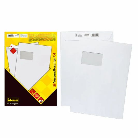 Idena Versandtaschen mit Fenster haftklebend 90g/m² weiß DIN C4 - 10 Stück