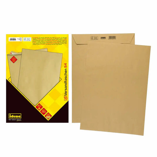 Idena Versandtaschen ohne Fenster haftklebend 90g/m² braun DIN B4 - 10 Stück