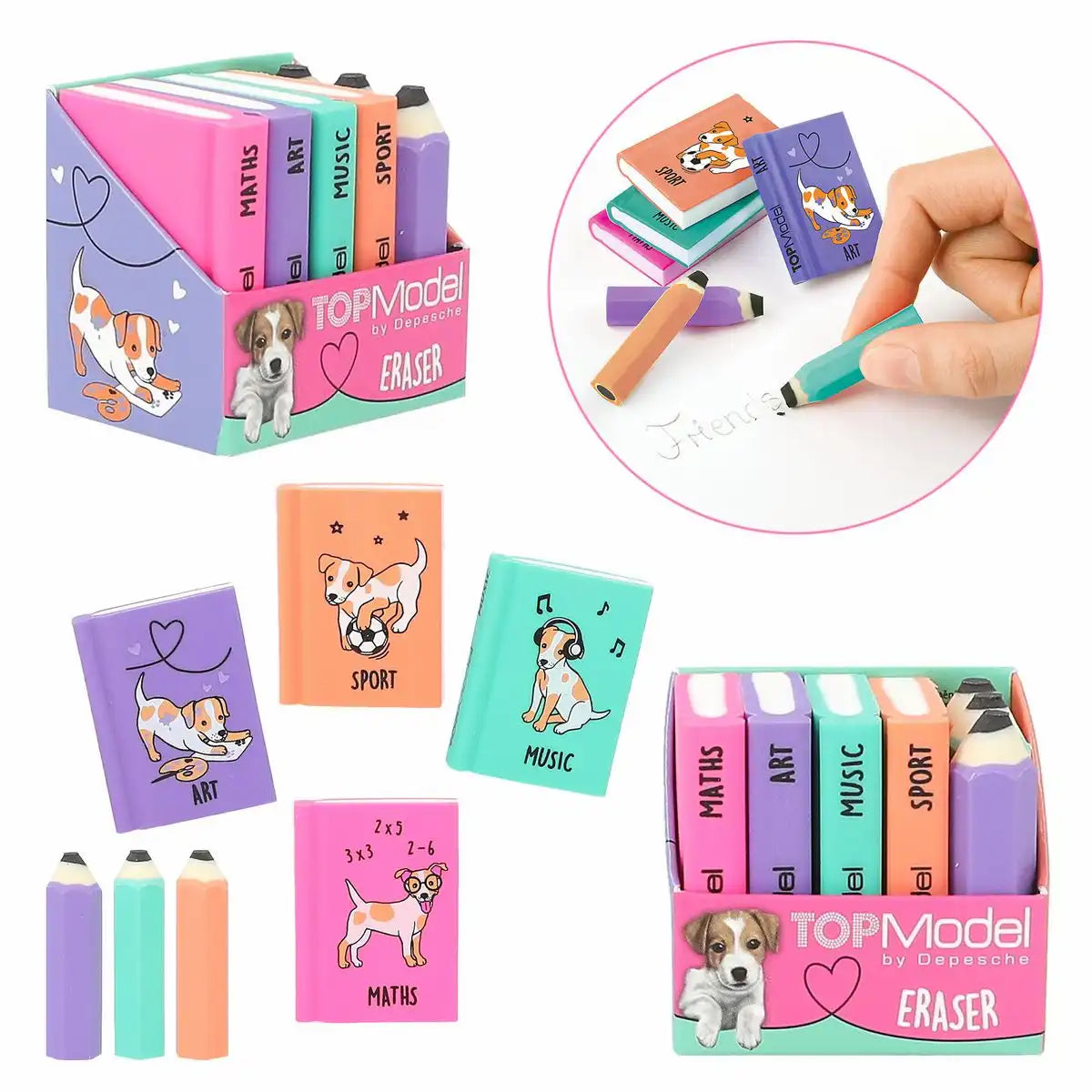 DEPESCHE TOPModel Radierer-Set Mini Schulbücher & Mini Stifte - 7 Teile