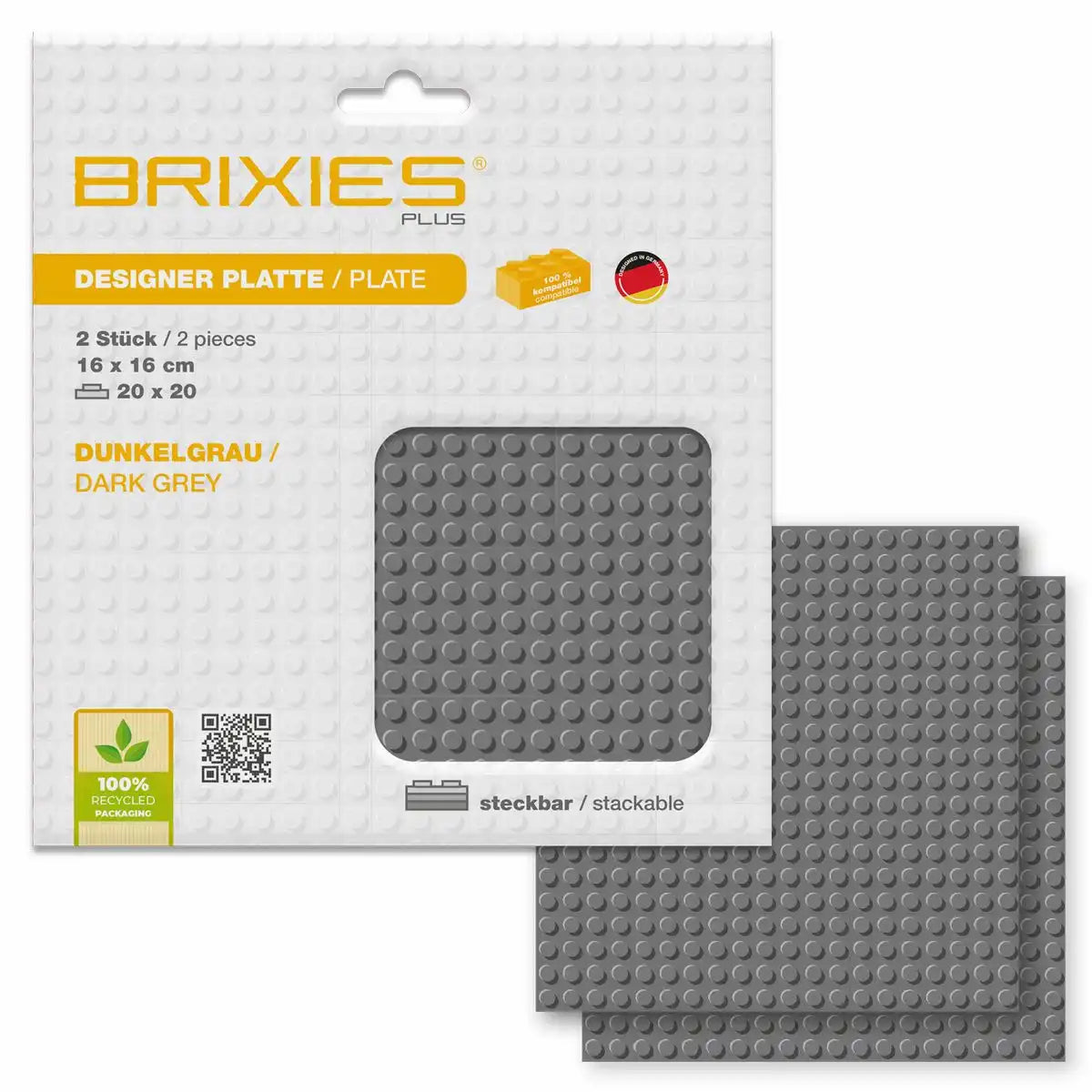BRIXIES Bodenplatte Doppelpack dunkelgrau 20x20cm