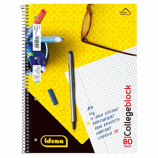 Idena Collegeblock DIN A4 kariert mit Doppelrand - 80 Blatt 70g/m²