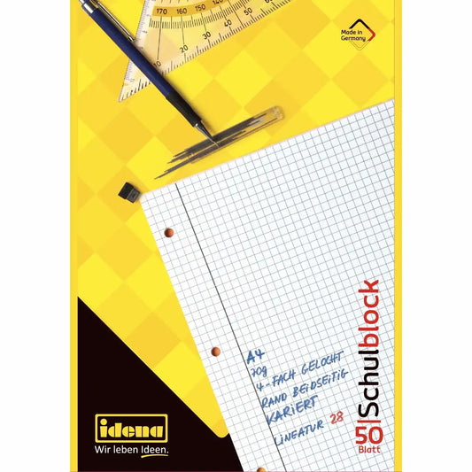 Idena Schulblock kariert DIN A4 - 50 Blatt 70g/m² Qualitätspapier