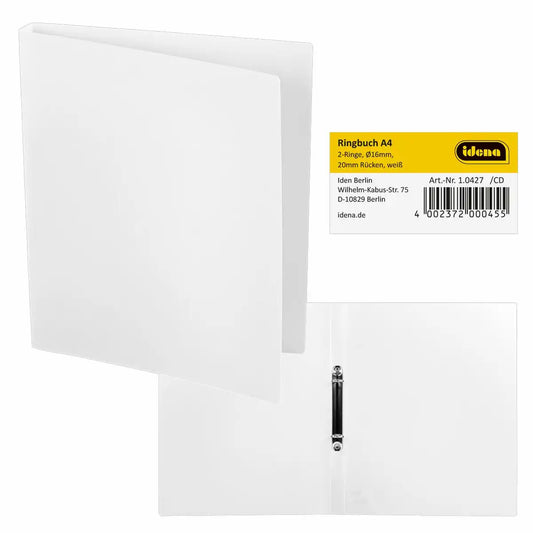 Idena Ringbuch A4 2-Ring Kunststoff weiß 2cm Rückenbreite