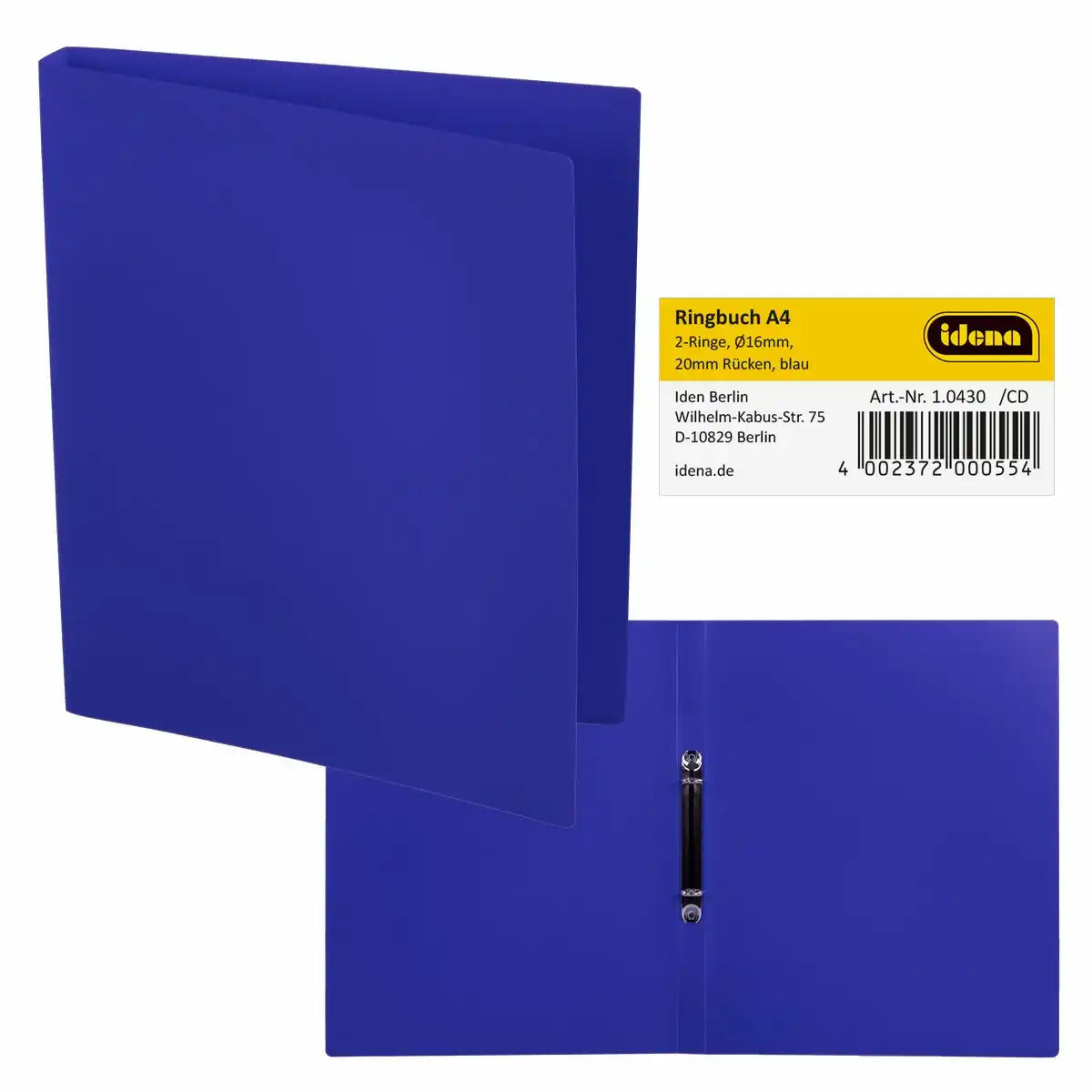 Idena Ringbuch A4 2-Ring Mechanik blau - Kunststoff Ordner 2cm Rückenbreite