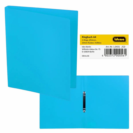 Idena Ringbuch A4 Kunststoff 2-Ring hellblau 2cm Rückenbreite