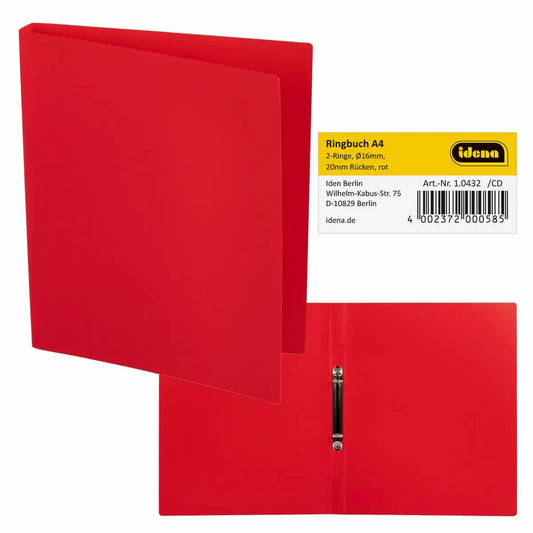 Idena Ringbuch aus Kunststoff 2 Ringe rot DIN A4 Rückenbreite 2cm