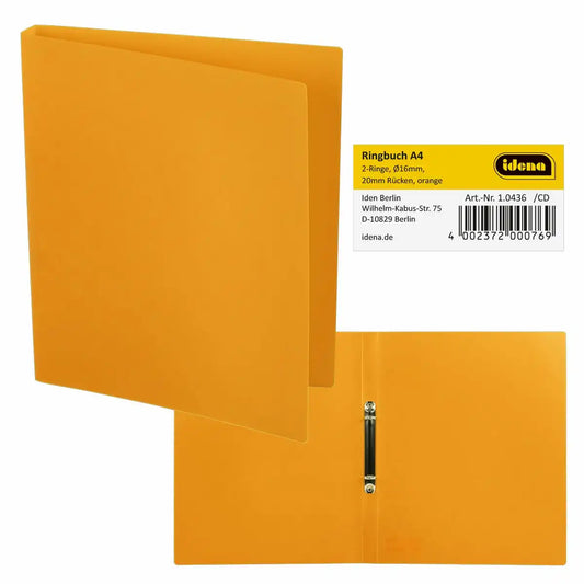 Idena Ringbuch A4 orange - 2 Ringe Kunststoff 2cm Rückenbreite
