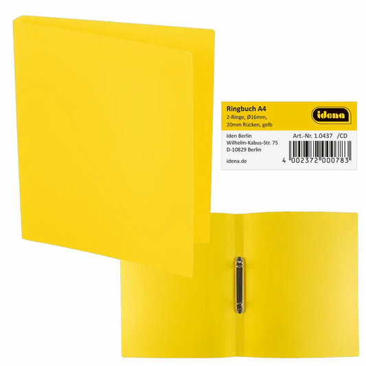 Idena Ringbuch A4 Kunststoff 2-Ring gelb 2cm Rückenbreite - Büroorganisation