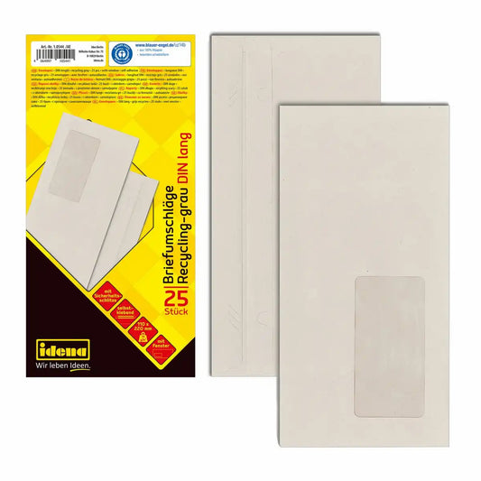 Idena Briefumschläge DIN lang mit Fenster - 75g/m² selbstklebend grau recycelt - 25 Stück