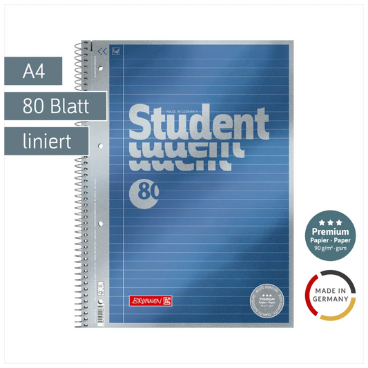 BRUNNEN Collegeblock A4 – Lin. 21, 80 Blatt, Spiralbindung, blau