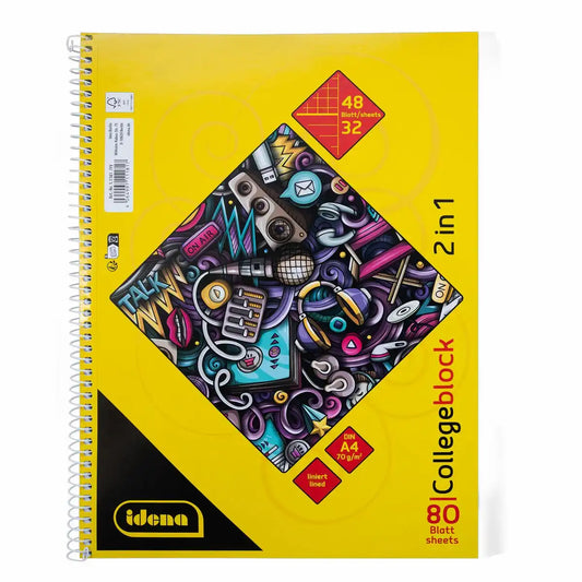 Idena Collegeblock 2in1 DIN A4 - 48 Blatt kariert + 32 Blatt liniert