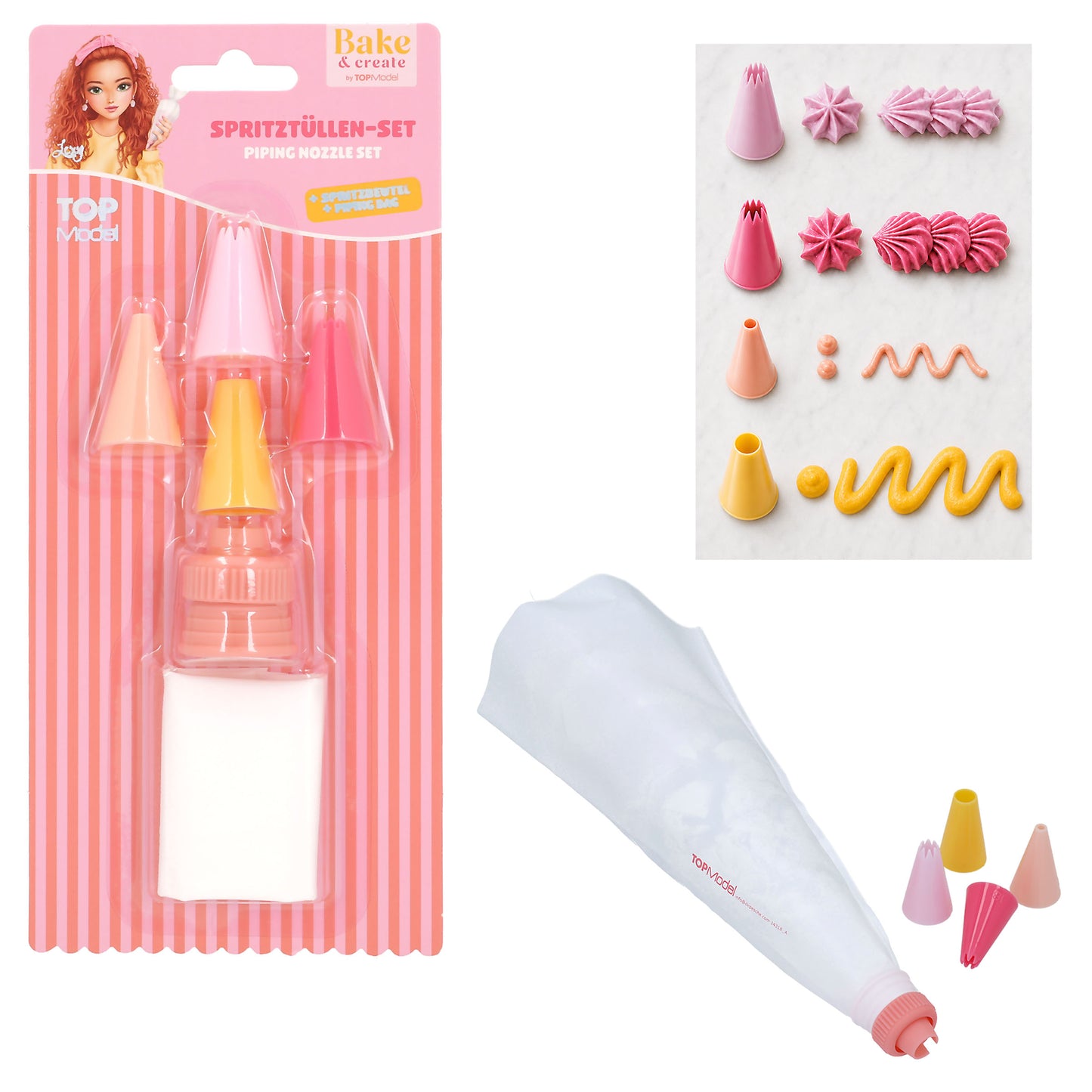TOPModel Bake & Create Spritztüllen-Set mit Spritzbeutel, 4 Tüll