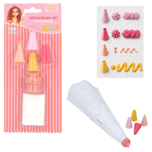 TOPModel Bake & Create Spritztüllen-Set mit Spritzbeutel, 4 Tüll