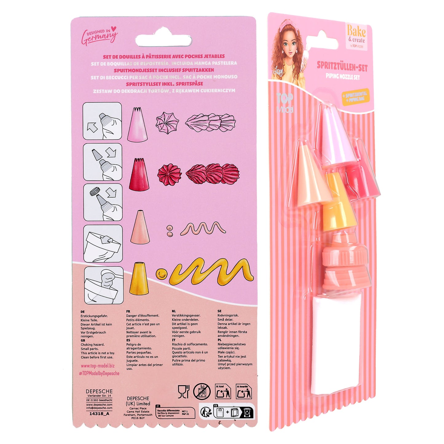 TOPModel Bake & Create Spritztüllen-Set mit Spritzbeutel, 4 Tüll