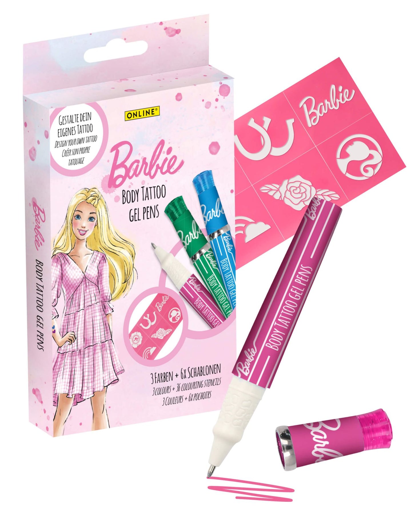 Barbie Body Tattoo Pens 3er Set - Glitzer Stifte für Kinder