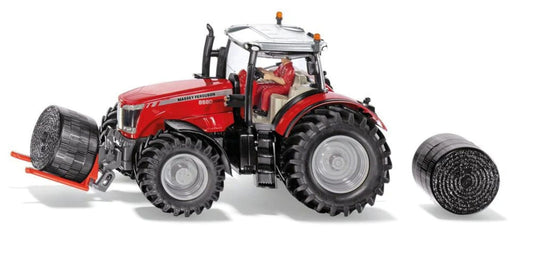 Massey Ferguson MF8680 Traktor mit Ballentransportgabel und 2 Rundballen - siku