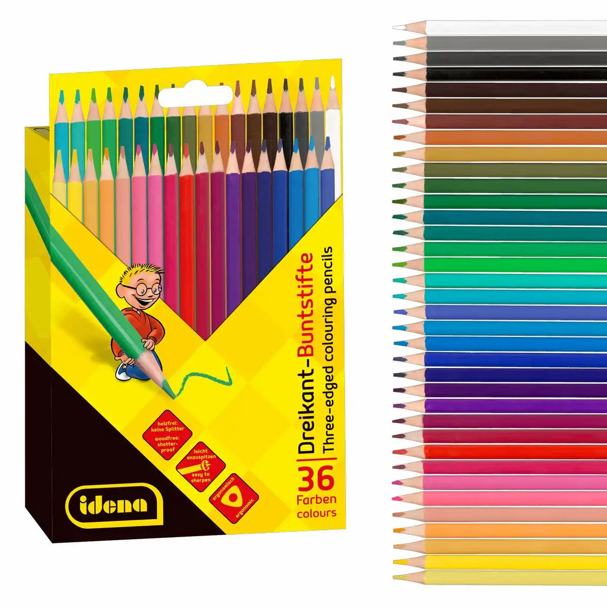 Idena Premium Dreikant Buntstifte Holzfrei - 36 leuchtende Farben für ergonomisches Malen