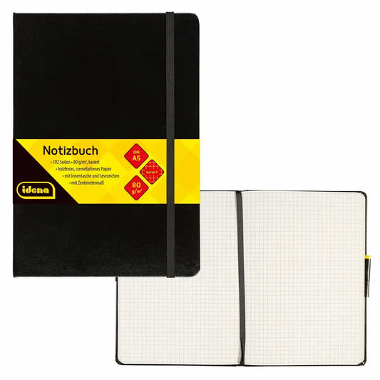 Idena Notizbuch DIN A5 kariert 192 Seiten - Premium Qualität 80g/m² Papier