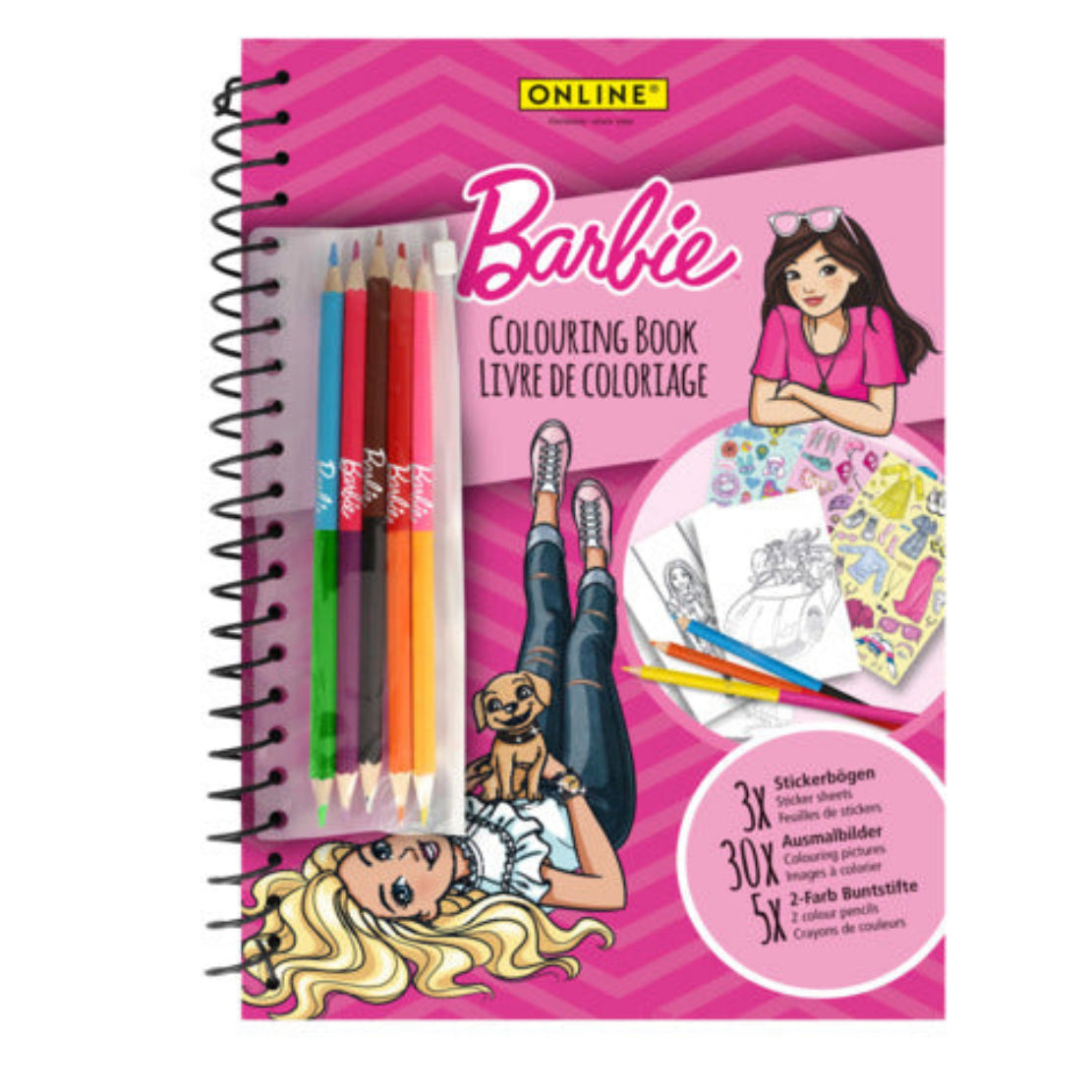 Barbie Malbuch mit Stiften & Stickern - Kreatives Malset