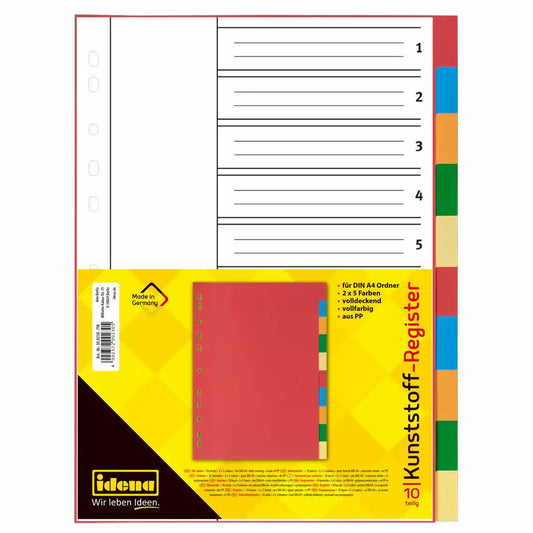 Idena Register aus Kunststoff 120µ 5 Farben DIN A4 10 Stück