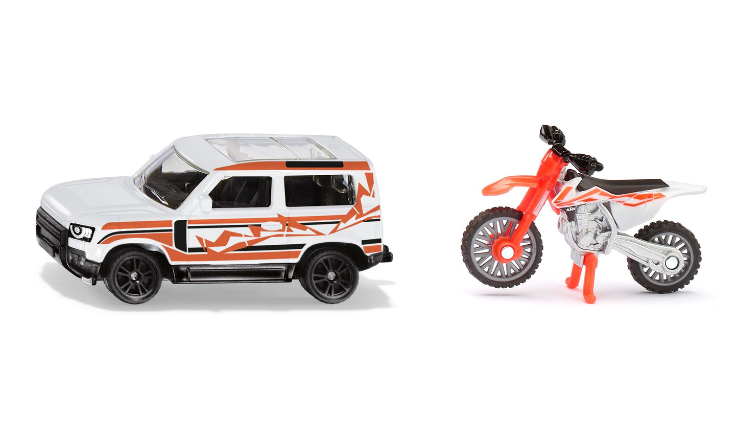 SIKU Land Rover Defender mit KTM Motorrad – Set