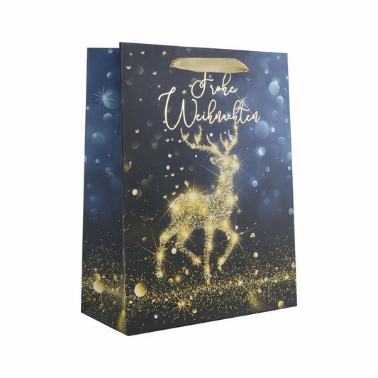 Idena Geschenktasche Weihnachten schwarz/gold 18x23x8cm