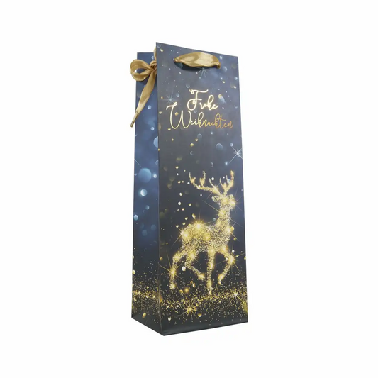 Idena Flaschentasche Weihnachten schwarz/gold 12x36x9cm