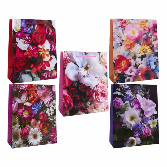 Idena Geschenktasche Blumen glänzend 18x23x8cm