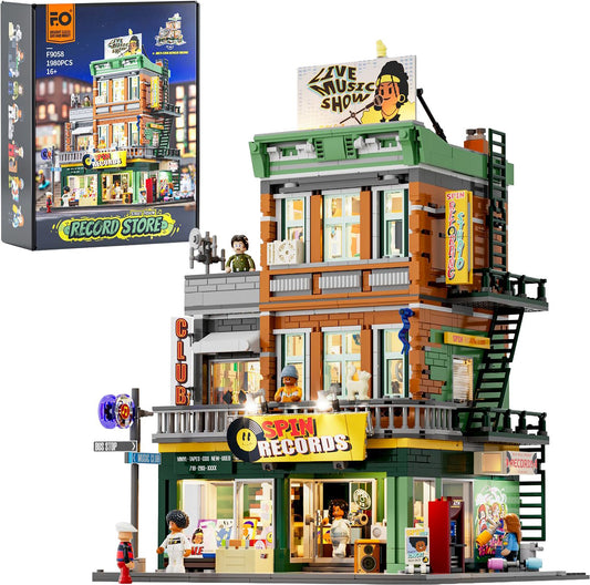 Lumibricks Plattenladen Hip-Hop-Set | 1980 Bausteine mit LED