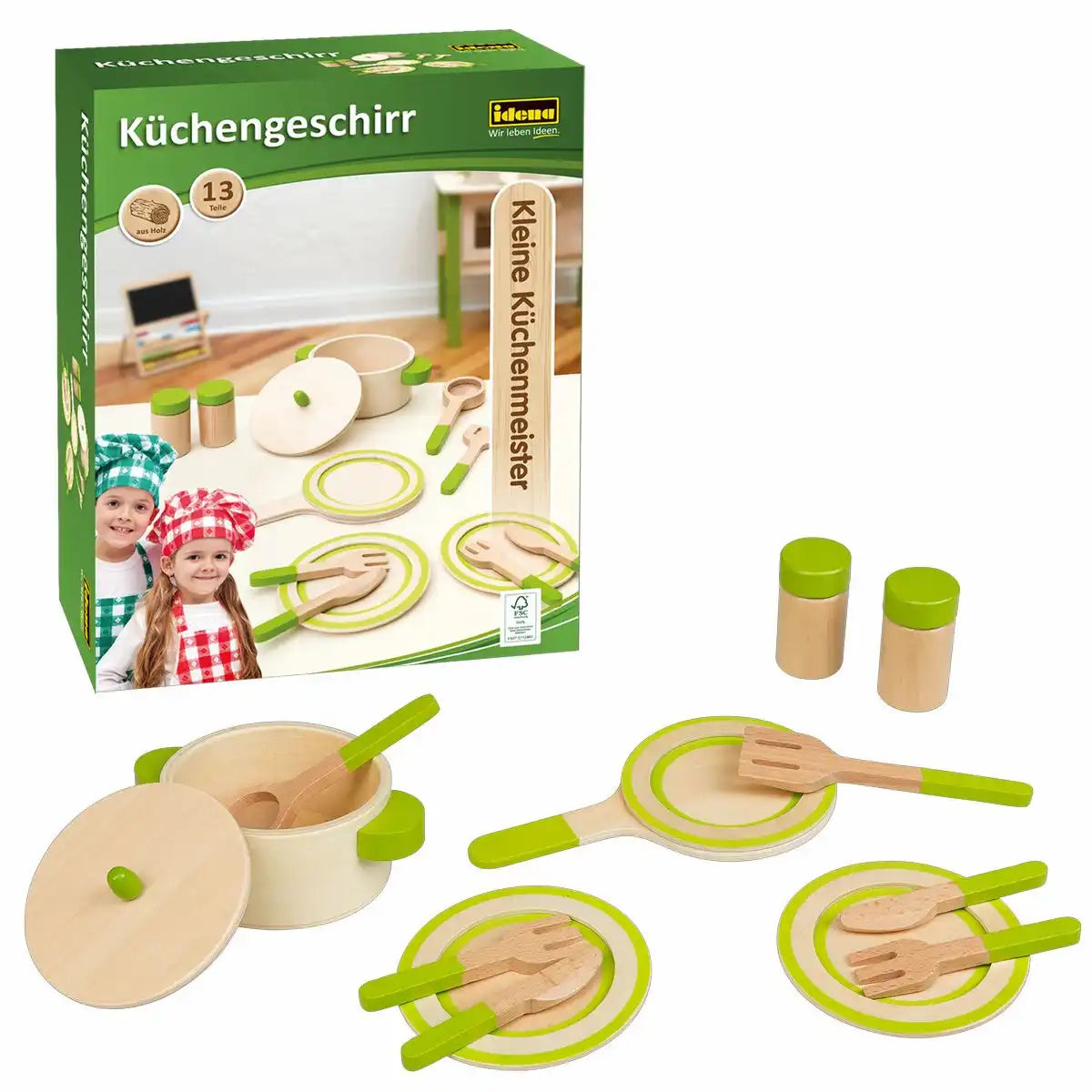 Idena Küchenmeister Holz-Küchenset - 13-teiliges Premium Küchengeschirr aus Naturholz