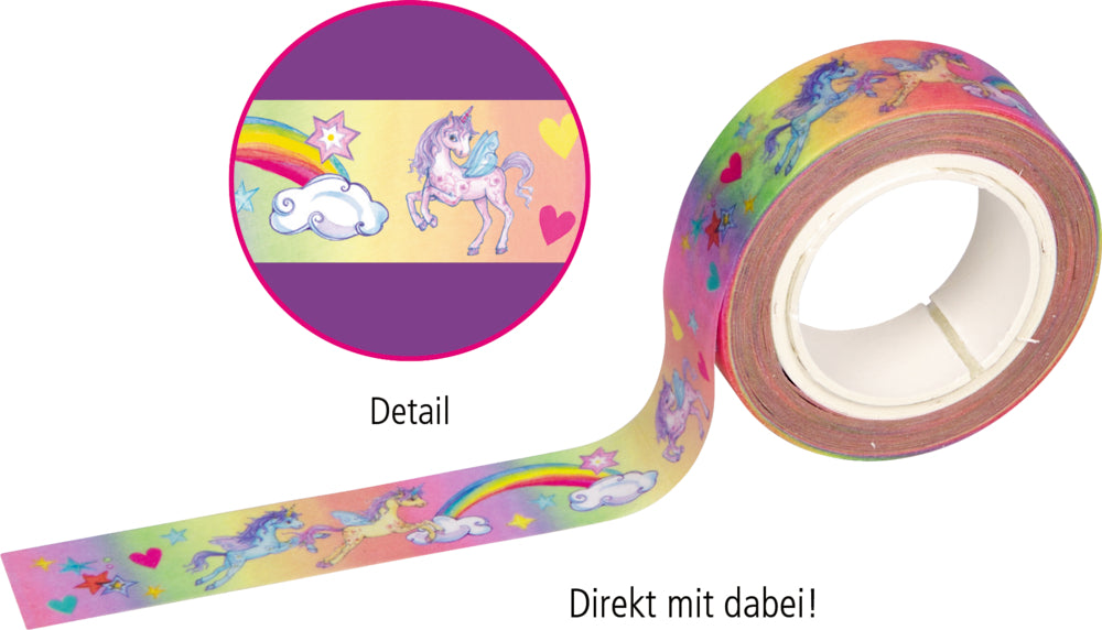 Klebebandabroller Einhorn-Paradies mit Glitzer & Pailletten